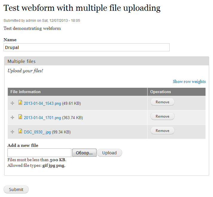 Мультизагрузка файлов для Webform