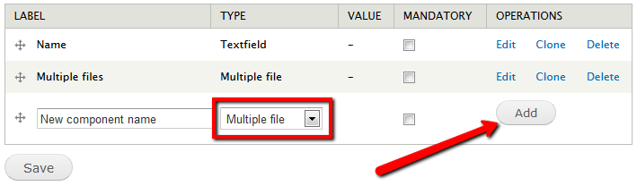 Компонент Multiple file для Webform